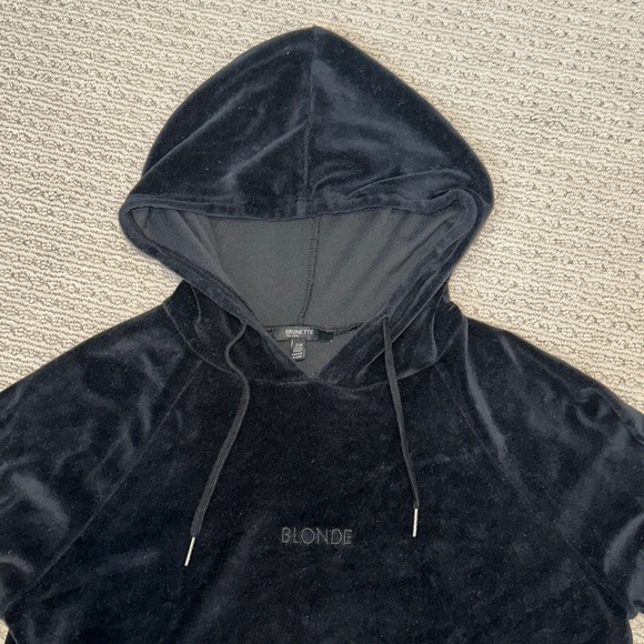 Brunette The Label BLONDE Embroidered Velour Velvet Hoodie in Black Small/Medium - Picture 3 of 5
